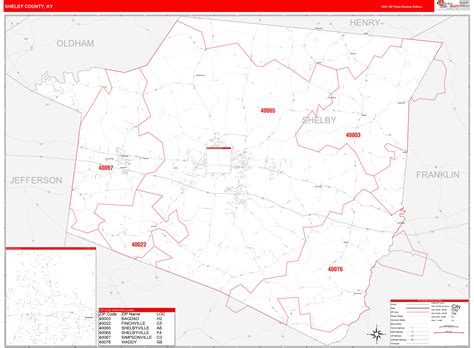 Shelby County Ky Zip Code Wall Map Red Line Style By Marketmaps Mapsales