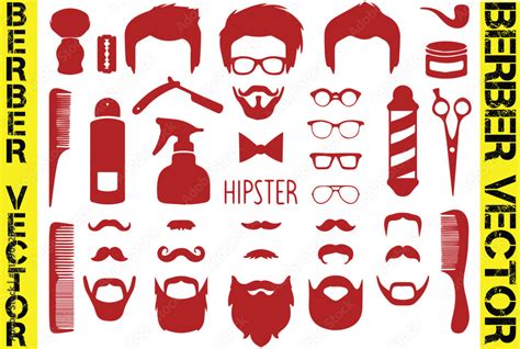 Vintage Barber Elements Set Vector Monochrome Collection Barbershop