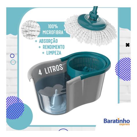 Kit Balde Mop Giratorio Fit Rodo Limpeza Plus Flash Limp