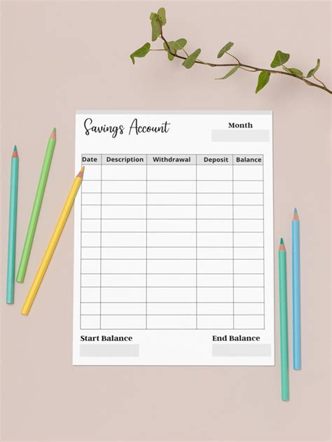 Printable Savings Account Sheet Personal Savings Tracker Etsy