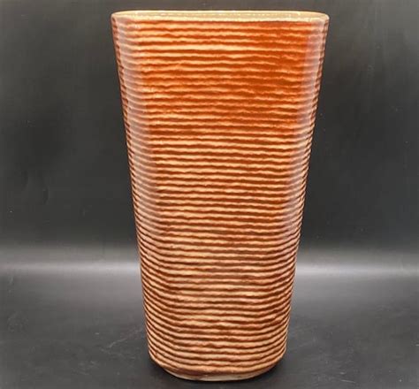 Vintage Shawnee Pottery Vase Ribbed Rope Brown With Light Etsy