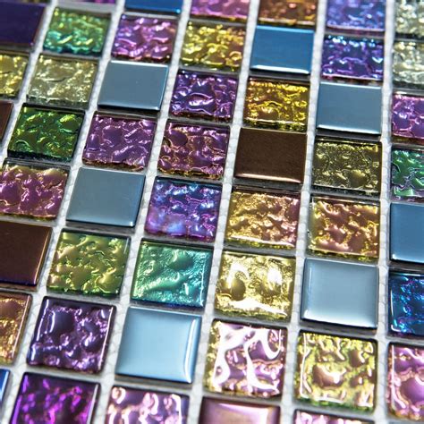 Buy Iridescent Mix Glass Square Mosaic Tiles Walls Floors Bathroom