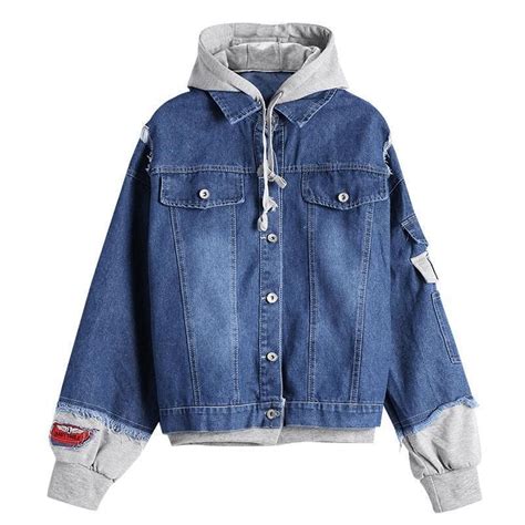 Trendy Hooded Denim Jacket With Patchwork Designs