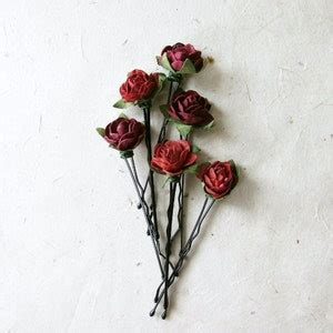 Flower Hair Pins Red Rose Hair Pins Paper Rose Bobby Pins Etsy