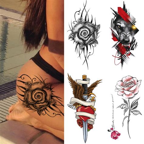 Pegatina De Tatuaje Temporal A Prueba De Agua Flores Tatuajes Flash