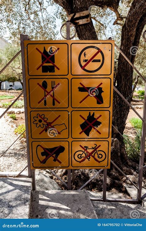 Warning Signs on the Yellow Background Israel Jerusalem. Close Up Image ...