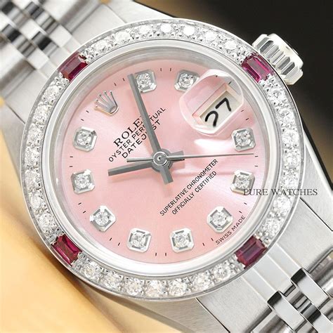 Ladies Rolex Datejust 18k White Gold Diamond Ruby And Steel Pink Dial Watch Ebay