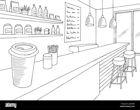 Cafe Bar Interior Graphic Black White Sketch Illustration Vector Stock