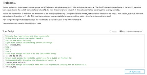 Solved Write A M File Script That Creates A Row Vector That Chegg
