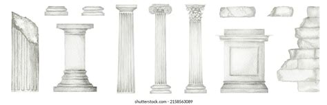 Watercolor Antique Column Corinthian Ionic Doric Stock Illustration