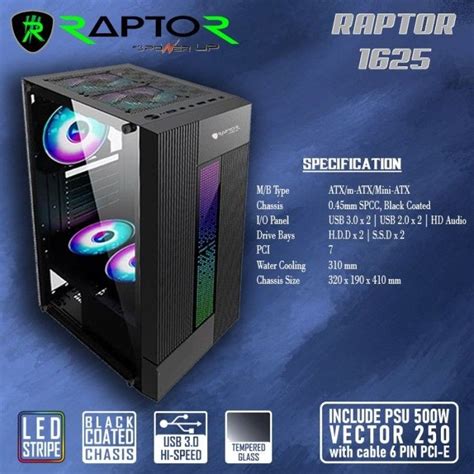 Casing Gaming TEMPERED GLASS RAPTOR 1625 Include PSU 500W Lazada