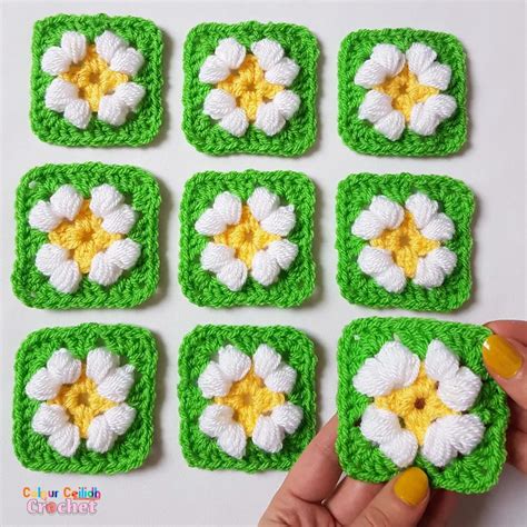 Simple Puff Daisy Granny Square Colour Ceilidh Crochet