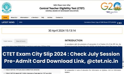 Ctet Exam City Slip 2024 Check July Session Pre Admit Card Download