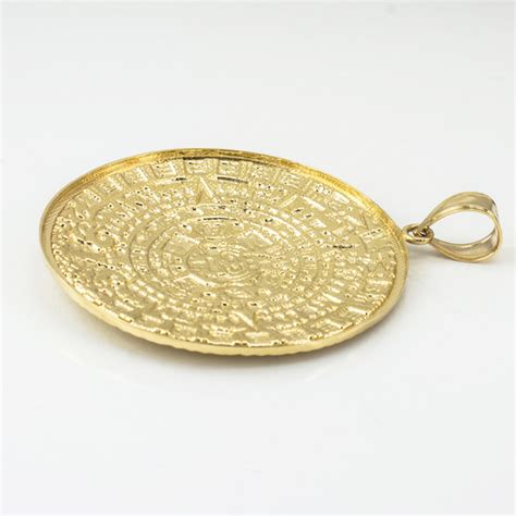 Yellow Gold Aztec Mayan Sun Calendar Extra Large Pendant Xl Xxl