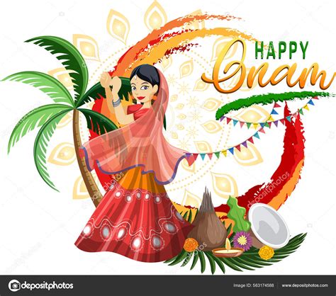 Onam Hindu Harvest Festival Poster Illustration Stock Vector Image By