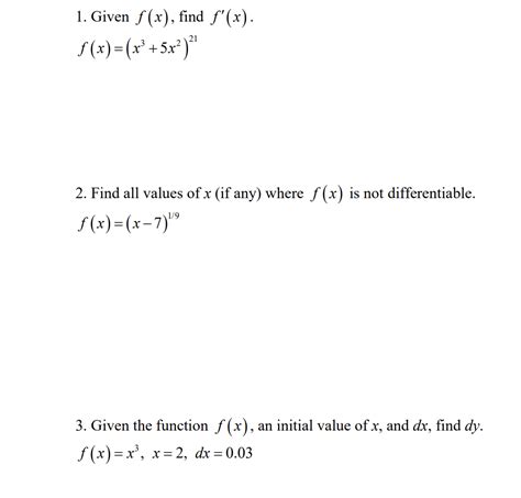 Solved 1 Given F X Find F X F X X° 5x2 21 2