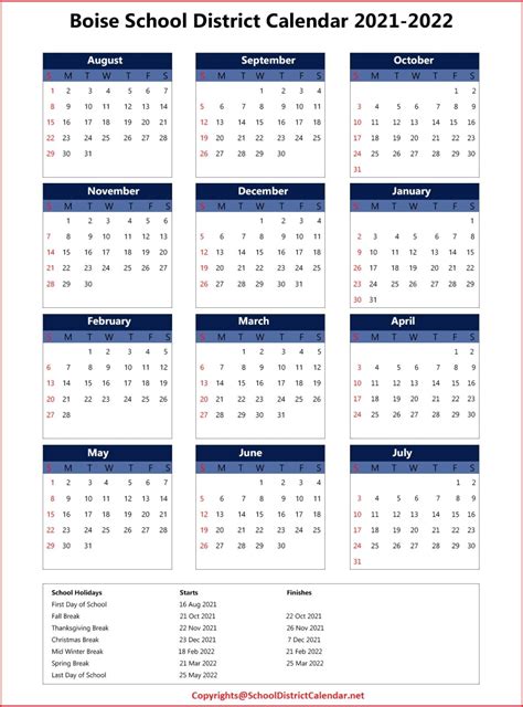 Boise School District Calendar 2021 - School District Calendar