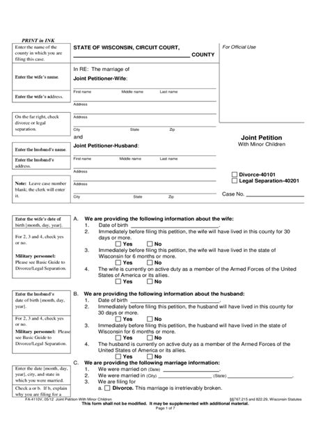 Printable Divorce Papers Wisconsin Tutore Master Of Documents