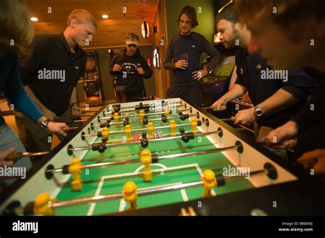 People Playing Foosball In A Bar In Portland Maine Stock Photo Alamy