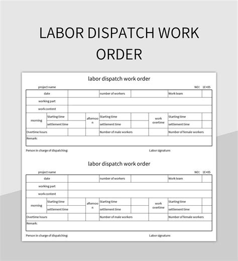 Labor Dispatch Work Order Excel Template And Google Sheets File For