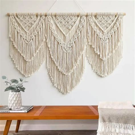 Handwoven Macram Tassel Wall Hanging Tape Aria Vara De Madeira