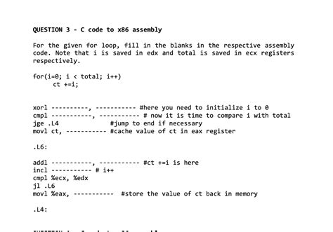 Solved Question X Assembly To C Code Carefully Read Chegg