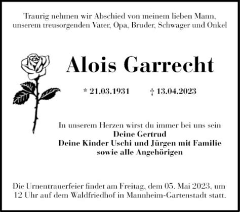 Traueranzeigen Von Alois Garrecht Trauerportal Ihrer Tageszeitung