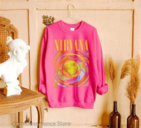 Nirvana Smiley Face Sweatshirt T Shirt Nirvana Crewneck Pink Etsy