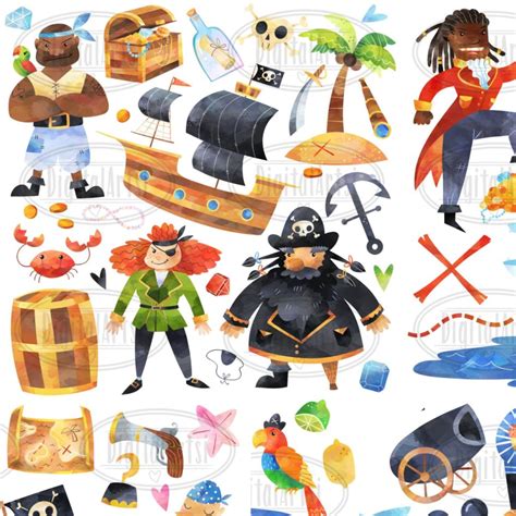 Watercolor Pirates Clipart Masterbundles