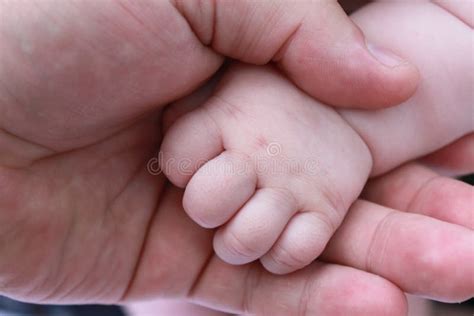 De Hand Van Het Kind Houdt Een Hand Van De Dichte Volwassene Stock Foto