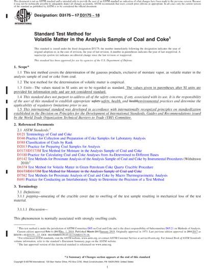 Astm D3175 18 Red Standard Test Method For Volatile Matter In The