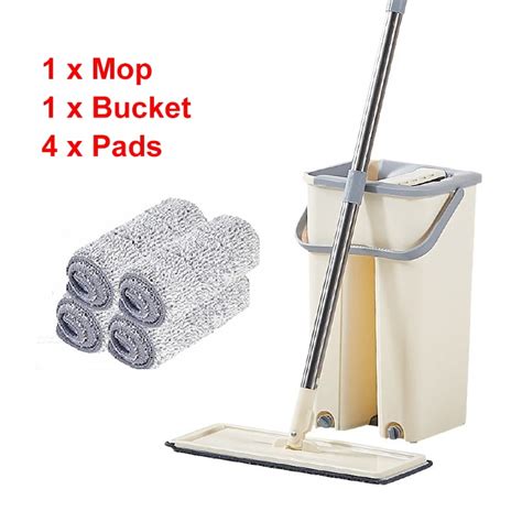 Hand Free Flat Squeeze Mop Bucket Set Floor Cleaning Washing Mops Hand Dry Mopping With