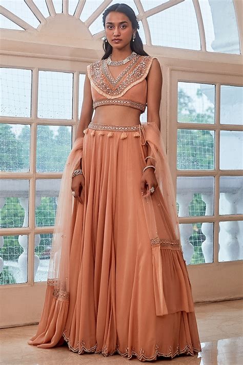 Rose Gold Embroidered Wedding Lehenga Set By Sanya Gulati At Pernias