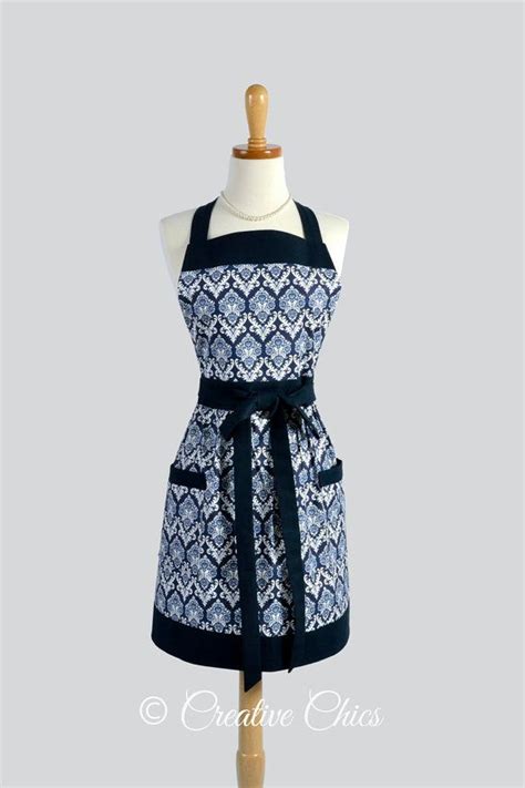 Full Bib Womens Apron Vintage Style Indigo Navy Blue White Etsy