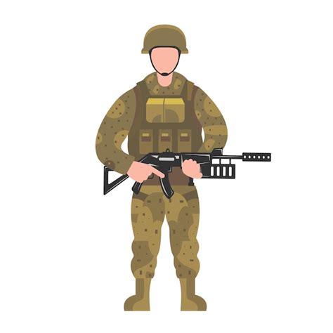 Premium Vector Standing Soldier In Uniform Holding An Assault Rifle Vector Flat Illustration