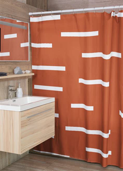 Burnt Orange Shower Curtain Waterproof Striped Shower Curtain Etsy