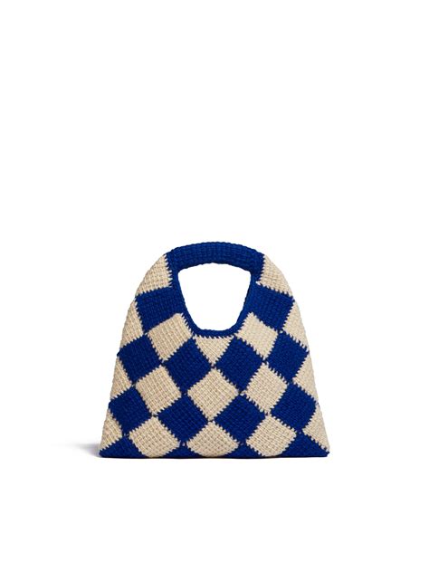 Marni Market Diamond Mini Bag In Blue And Beige Tech Wool Marni