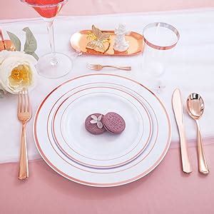 Amazon Wdf Guest Disposable Rose Gold Plastic Dinnerware Set