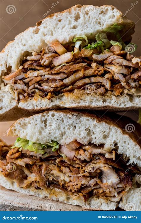 Turkish Chicken Doner Sandwich With Pide Stock Photo Image Of