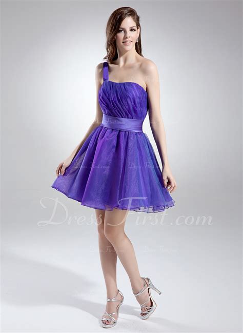 A Line Princess One Shoulder Short Mini Organza Homecoming Dress With