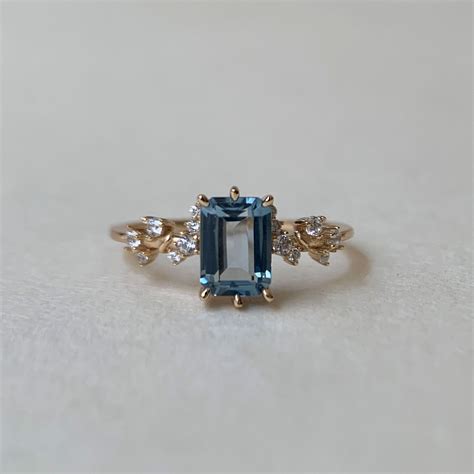 Emerald Cut London Blue Topaz Engagement Ring November Birthstone Rings Floral Je London Blue