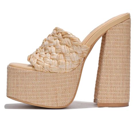 Cape Robbin Yara Nude Braided Strap High Block Heel Slip On Heeled