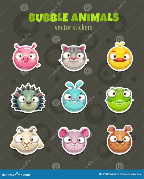 Set of Cartoon Cute Round Animal Faces. Stock Vector - Illustration of assets, bubble: 131856767