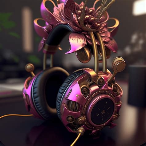 Premium Photo A Pink Headphones With A Flower On It