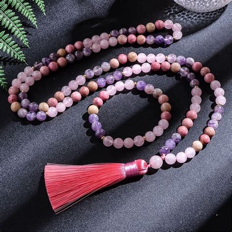 Japamala Rosa 3 Pedras Naturais 108 Contas Pulseira Brinde Medita Shop