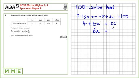 GCSE Maths AQA Higher Specimen Paper 3 Q6 Forming And Solving Linear