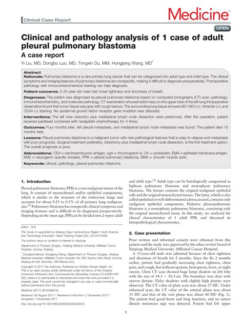 PDF Clinical And Pathology Analysis Of 1 Case Of Adult Pleural