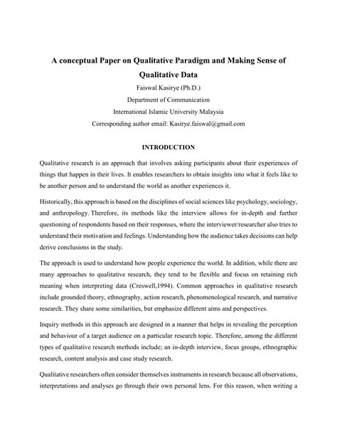 Pdf A Conceptual Paper On Qualitative Paradigm And Making Sense Of Qualitative Data