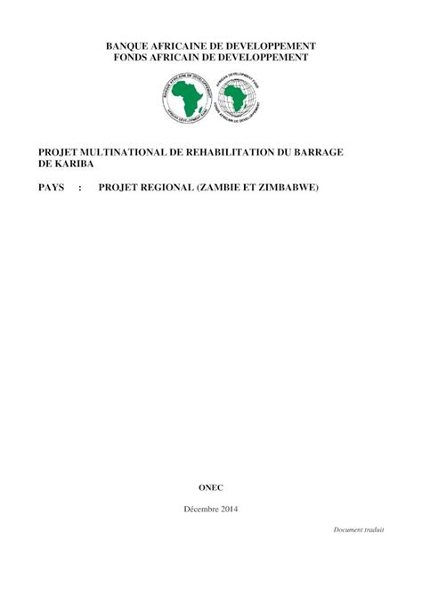 Pdf Banque Africaine De Developpement Fonds Africain De Kariba