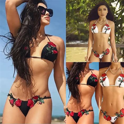 Rose Bikini Set Summer Swimwear Women Push Up Padded Bra Swimsuit